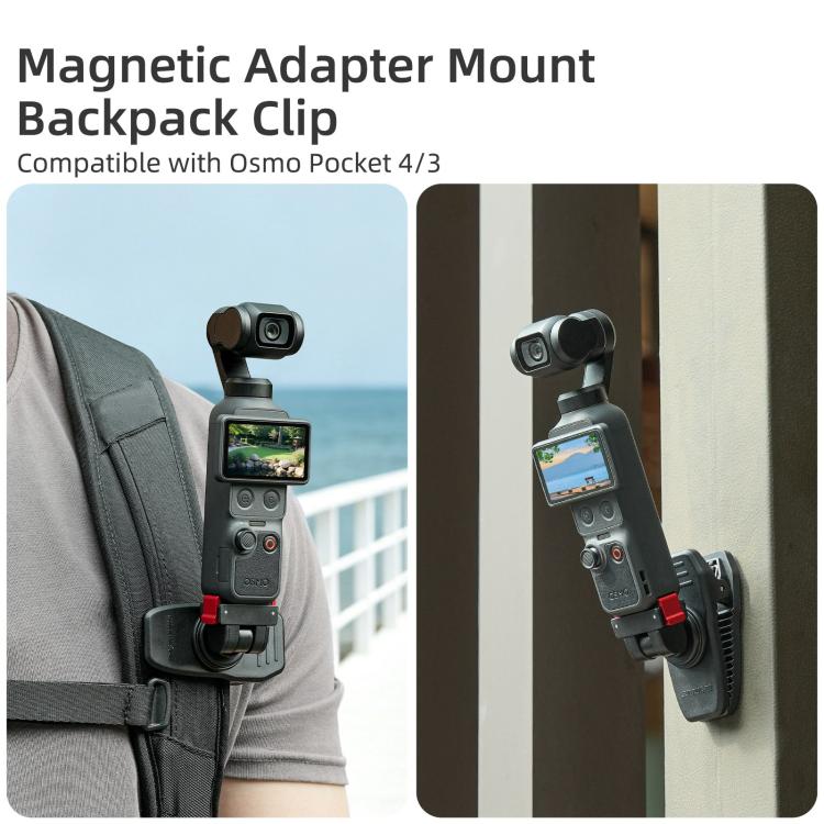 Clip magnético ajustable de liberación rápida Sunnylife para mochila, compatible con DJI Osmo Pocket 4/3 y cámaras de acción. Soporte vertical-horizontal., For DJI Osmo Pocket 4 / 3 Vertical-Horizontal Mount