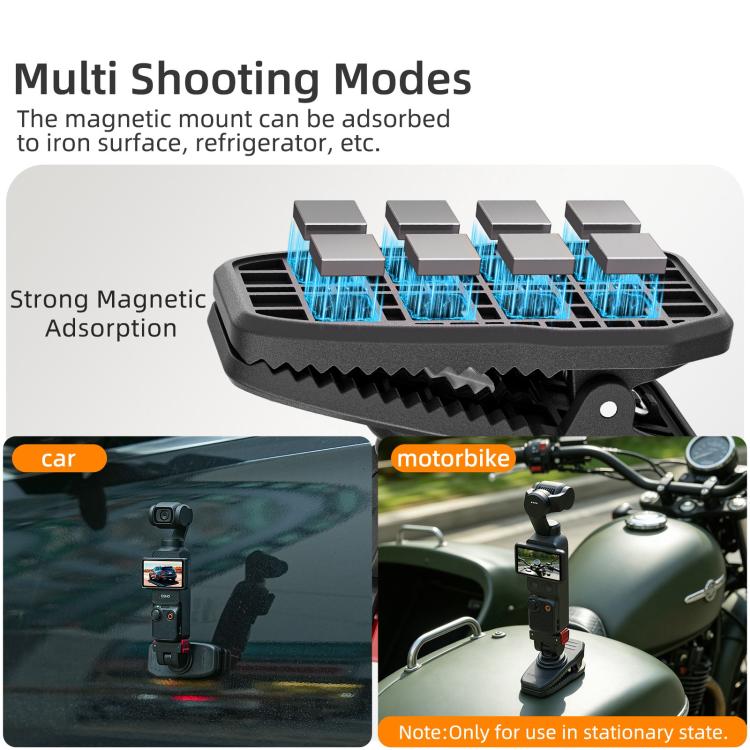 Clip magnético ajustable de liberación rápida Sunnylife para mochila, compatible con DJI Osmo Pocket 4/3 y cámaras de acción. Soporte vertical-horizontal., For DJI Osmo Pocket 4 / 3 Vertical-Horizontal Mount