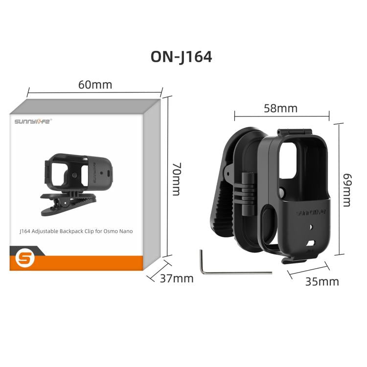 Clip para mochila Sunnylife para DJI Osmo Nano, abrazadera para cámara de acción, rotación de 360°, montaje vertical-horizontal, inclinación de 90°, clip para mochila mejorado.