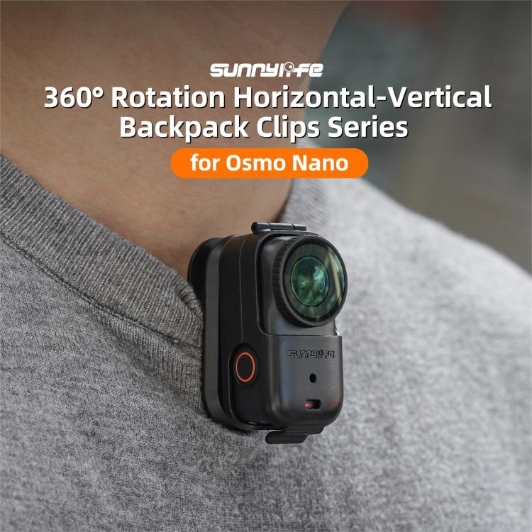 Clip para mochila Sunnylife para DJI Osmo Nano, abrazadera para cámara de acción, rotación de 360°, montaje vertical-horizontal, inclinación de 90°, clip para mochila mejorado.