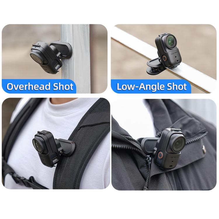 Clip para mochila Sunnylife para DJI Osmo Nano, abrazadera para cámara de acción, rotación de 360°, montaje vertical-horizontal, inclinación de 90°, clip para mochila mejorado.