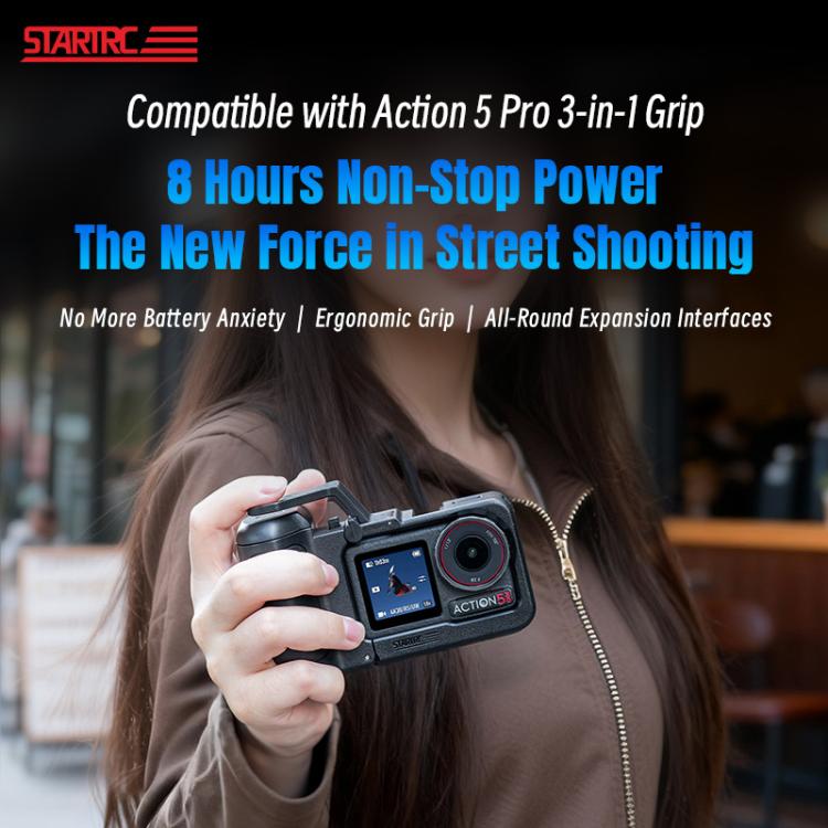 Kit de jaula con empuñadura Power-Grip Street Shooting STARTRC 3 en 1 para DJI Osmo Action 5 Pro / 4 / 3, For DJI Osmo Action 5 Pro / 4 / 3 Power-Grip