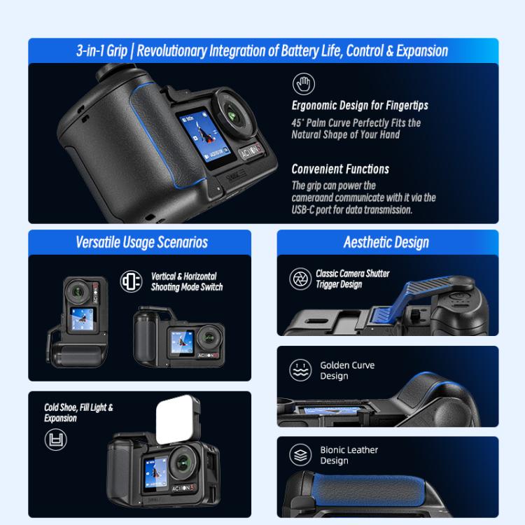 Kit de jaula con empuñadura Power-Grip Street Shooting STARTRC 3 en 1 para DJI Osmo Action 5 Pro / 4 / 3, For DJI Osmo Action 5 Pro / 4 / 3 Power-Grip