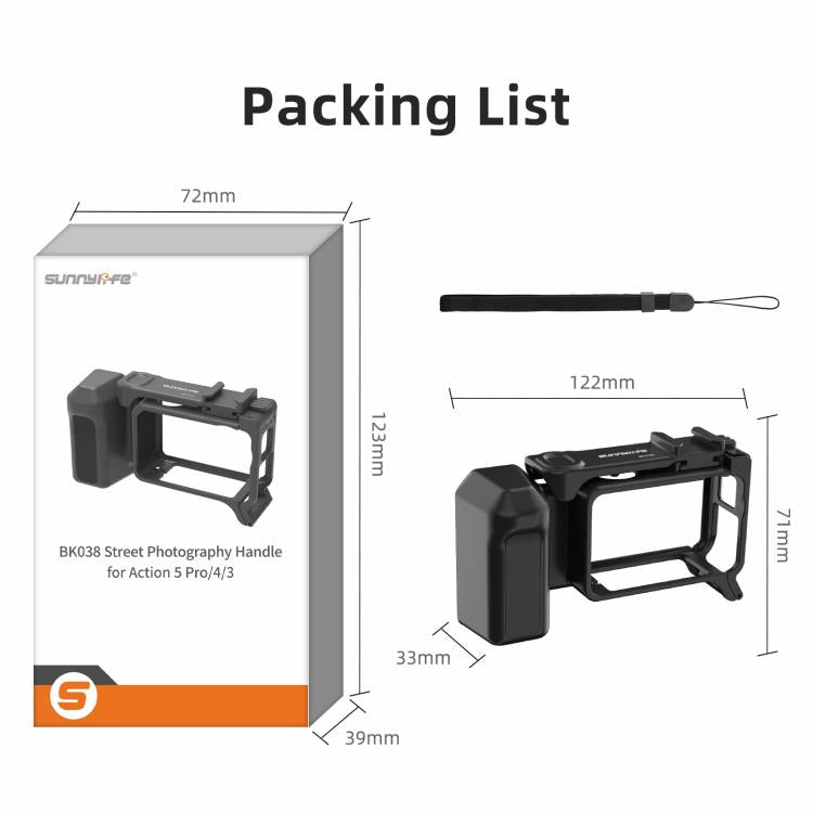 Empuñadura ergonómica Sunnylife para fotografía callejera con disparador de liberación rápida para DJI Action 5 Pro / 4 / 3, For DJI Action 5 Pro / 4 / 3