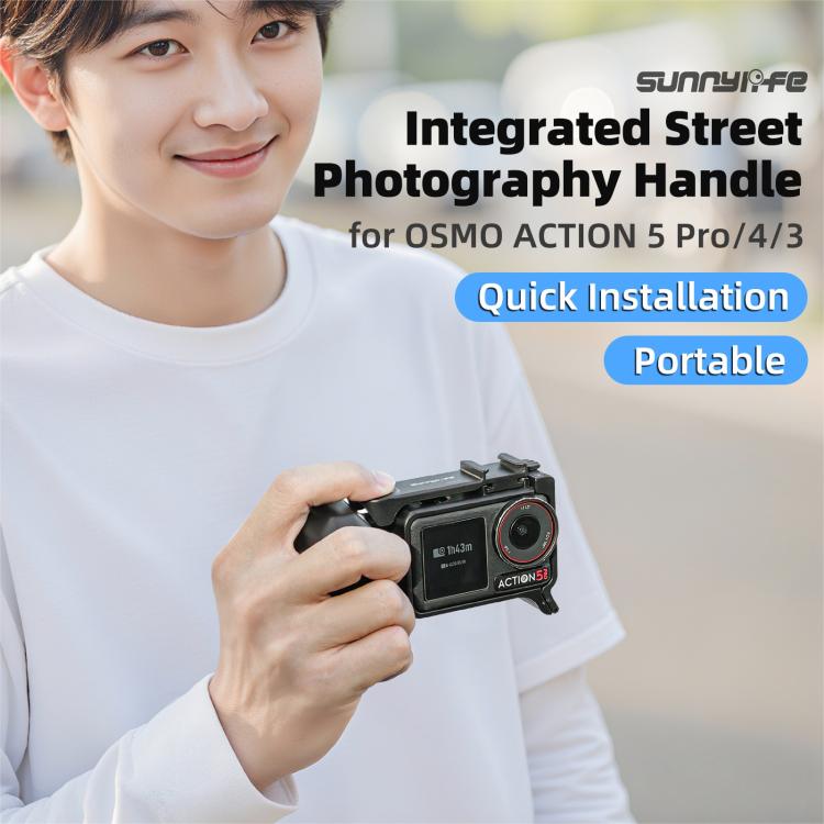 Empuñadura ergonómica Sunnylife para fotografía callejera con disparador de liberación rápida para DJI Action 5 Pro / 4 / 3, For DJI Action 5 Pro / 4 / 3
