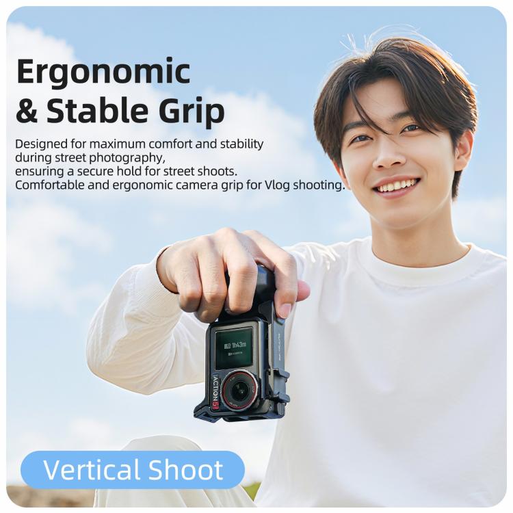Empuñadura ergonómica Sunnylife para fotografía callejera con disparador de liberación rápida para DJI Action 5 Pro / 4 / 3, For DJI Action 5 Pro / 4 / 3