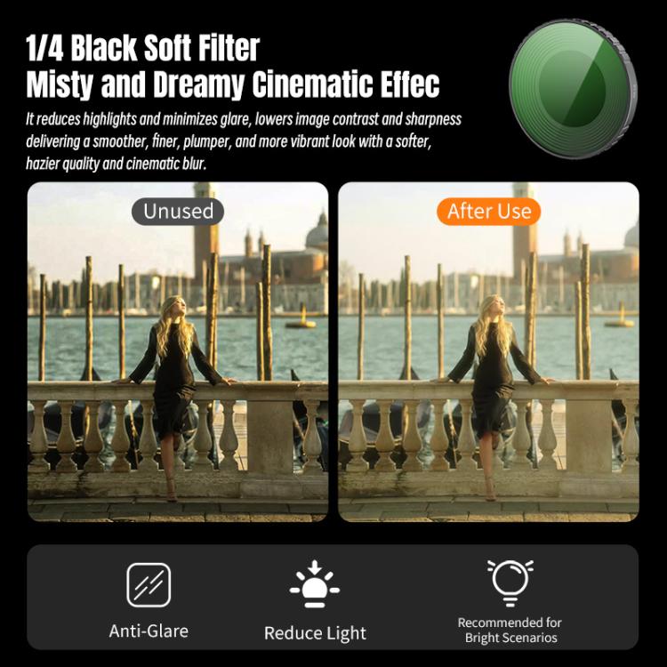 Filtro de lente de cámara DJI Osmo Nano STARTRC Black Mist de 1/4", Black Mist 1/4