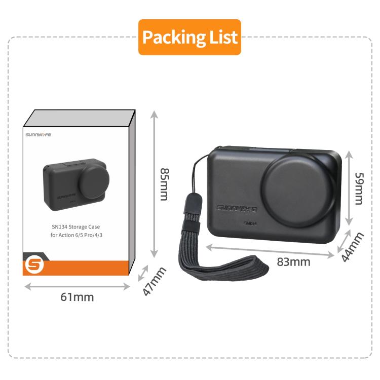 Funda protectora portátil Sunnylife a prueba de golpes y polvo con cordón para DJI Osmo Action 6 / 5 Pro / 4 / 3, For DJI Osmo Action 6 / 5 Pro / 4 / 3