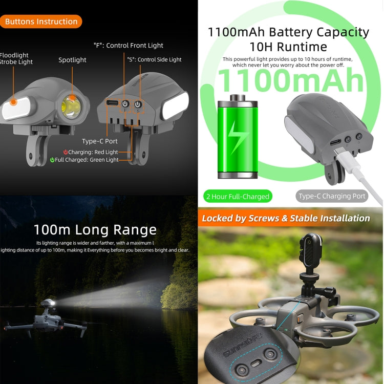 Para DJI Avata 2 Sunnylife soporte para cámara de acción montaje Drone soporte de luz lámpara