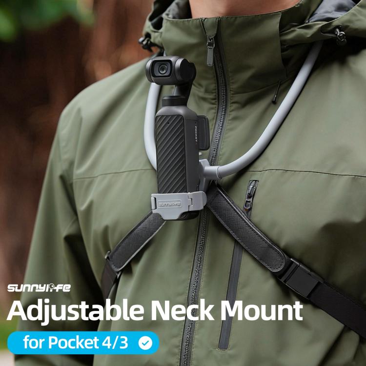 Soporte ajustable para cuello Sunnylife para DJI Osmo Pocket 4/3, ideal para vídeos POV, vlogs y selfies, con correa para el cuerpo.