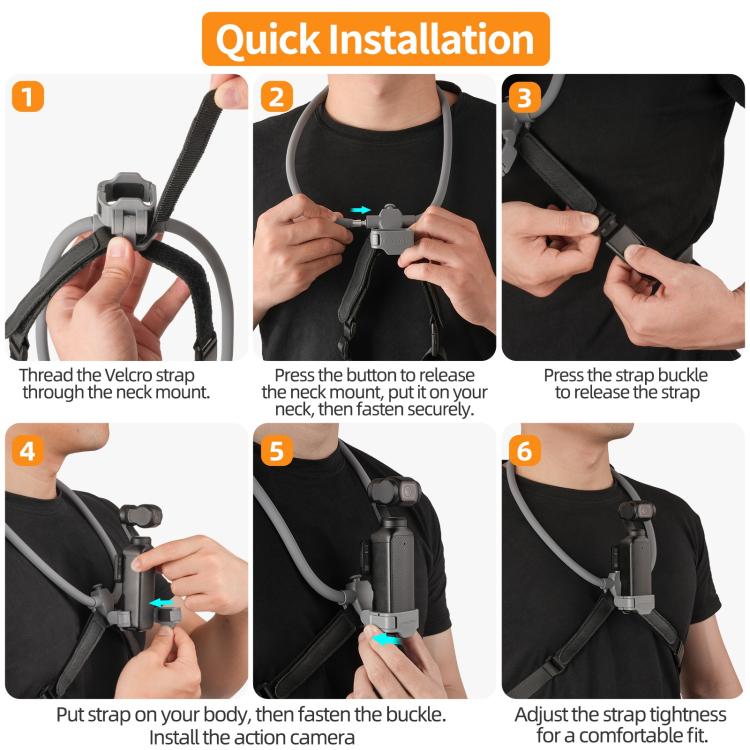 Soporte ajustable para cuello Sunnylife para DJI Osmo Pocket 4/3, ideal para vídeos POV, vlogs y selfies, con correa para el cuerpo.