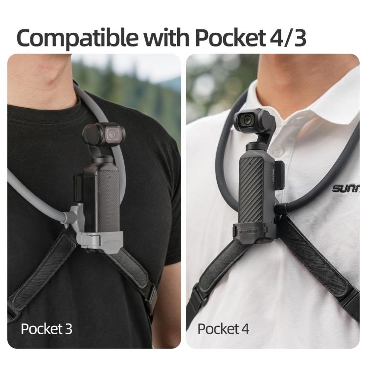 Soporte ajustable para cuello Sunnylife para DJI Osmo Pocket 4/3, ideal para vídeos POV, vlogs y selfies, con correa para el cuerpo.