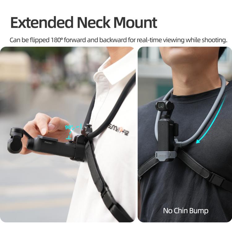 Soporte ajustable para cuello Sunnylife para DJI Osmo Pocket 4/3, ideal para vídeos POV, vlogs y selfies, con correa para el cuerpo.