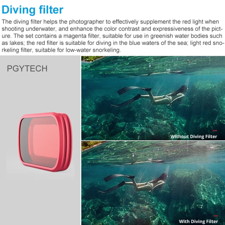 PGYTECH P-18C-016 Filtro de snorkel rojo claro Filtro de lente de color de buceo profesional para DJI Osmo Pocket, P-18C-016