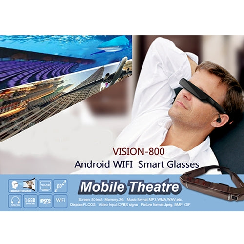 VISION-800 Android 4.4 1GB+2GB Gafas Retina Súper Inteligentes Auriculares de Realidad Virtual 3D VR con Cámara de 5.0MP, Soporte WiFi, Bluetooth, Tarjeta TF, Grabación de Video