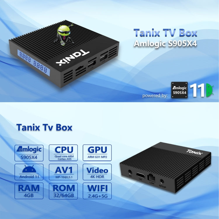 Tanix X4 Android 11 Smart TV Box, Amlogic S905X4 Quad Core, 4GB+64GB, Wifi Dual, BT, 4GB+64GB