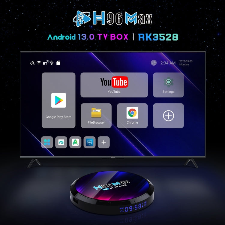 H96 Max 8K Ultra HD Smart TV Box Android 13.0 Media Player con control remoto, RK3528 Quad-Core, 2GB+16GB, 2GB+16GB