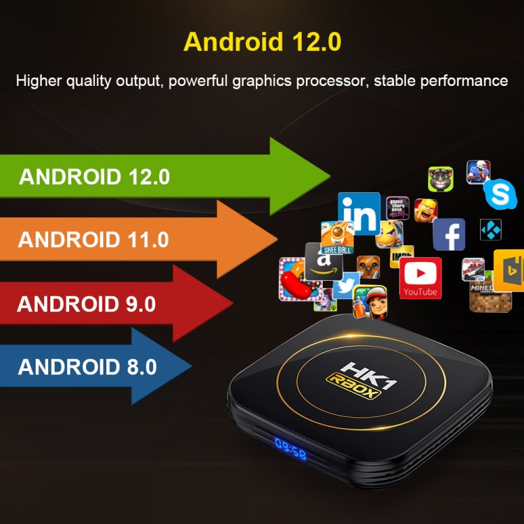 HK1 RBOX-H8S 4K Ultra HD Android 12.0 Smart TV Box con control remoto, Allwinner H618 Quad-Core, 4GB+32GB, 4GB+32GB