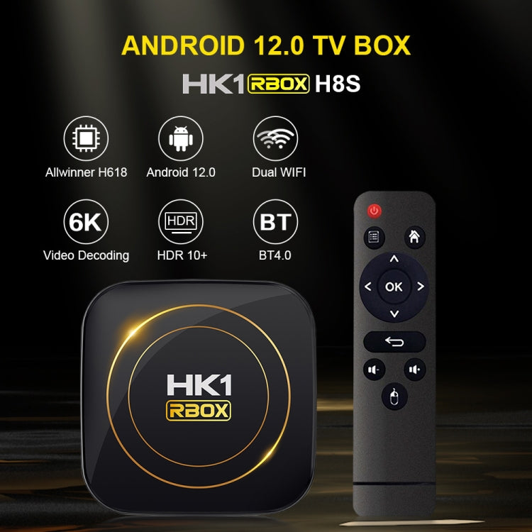 HK1 RBOX-H8S 4K Ultra HD Android 12.0 Smart TV Box con control remoto, Allwinner H618 Quad-Core, 4GB+64GB, 4GB+64GB