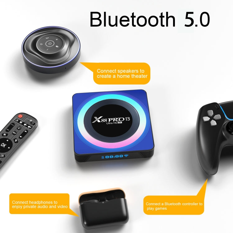 Acrylic X88 Pro 13 8K Ultra HD Android 13.0 Smart TV Box con control remoto, RK3528 Quad-Core, 2GB+16GB, 2GB+16GB
