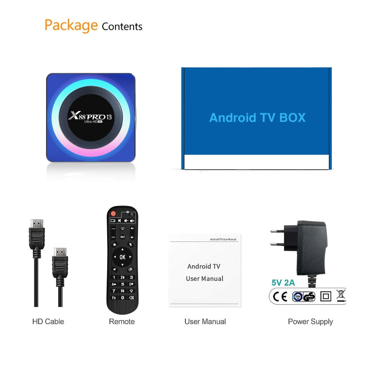 Acrylic X88 Pro 13 8K Ultra HD Android 13.0 Smart TV Box con control remoto, RK3528 Quad-Core, 4G+64GB, 4G+64GB