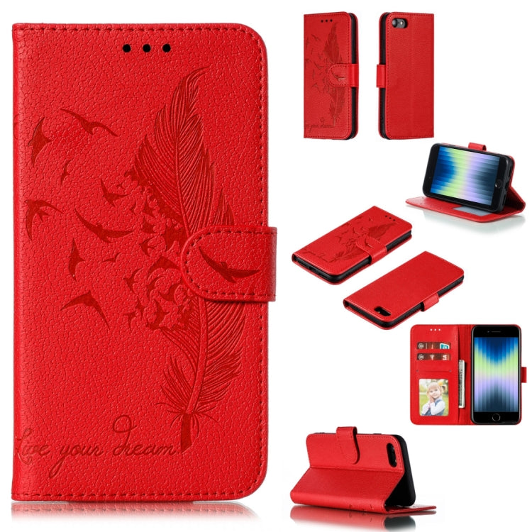 Estuche de cuero con tapa horizontal con textura de litchi con patrón de plumas con billetera y soporte y ranuras para tarjetas, For iPhone SE 2022 / SE 2020 / 8 / 7, For iPhone 7 Plus / 8 Plus, For iPhone 11 Pro, For iPhone 11, For iPhone 11 Pro Max  ...