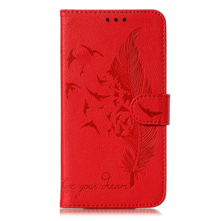 Estuche de cuero con tapa horizontal con textura de litchi con patrón de plumas con billetera y soporte y ranuras para tarjetas, For iPhone SE 2022 / SE 2020 / 8 / 7, For iPhone 7 Plus / 8 Plus, For iPhone 11 Pro, For iPhone 11, For iPhone 11 Pro Max  ...