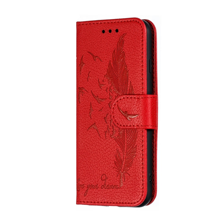Estuche de cuero con tapa horizontal con textura de litchi con patrón de plumas con billetera y soporte y ranuras para tarjetas, For iPhone SE 2022 / SE 2020 / 8 / 7, For iPhone 7 Plus / 8 Plus, For iPhone 11 Pro, For iPhone 11, For iPhone 11 Pro Max  ...