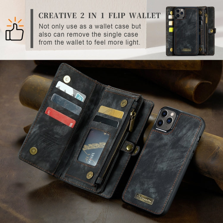 CaseMe-008 Estuche de cuero con tapa horizontal multifuncional desmontable con ranura para tarjeta y soporte y billetera con cremallera y marco de fotos, For iPhone 11 Pro, For iPhone 11, For iPhone 11 Pro Max