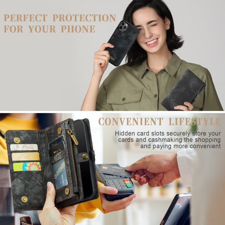 CaseMe-008 Estuche de cuero con tapa horizontal multifuncional desmontable con ranura para tarjeta y soporte y billetera con cremallera y marco de fotos, For iPhone 11 Pro, For iPhone 11, For iPhone 11 Pro Max