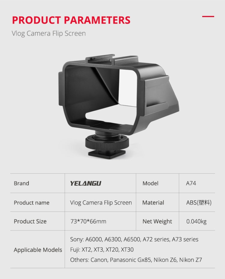 Pantalla abatible para cámara Vlog universal YELANGU A74