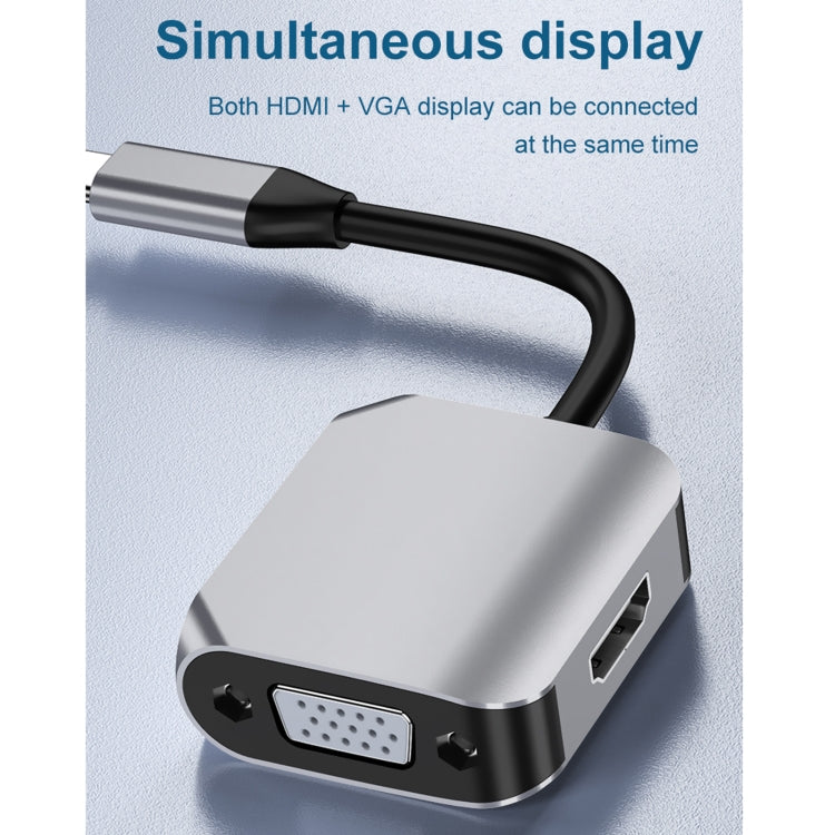 Convertidor de adaptador HW-6002 2 en 1 tipo C / USB-C a HDMI + VGA, HW-6002