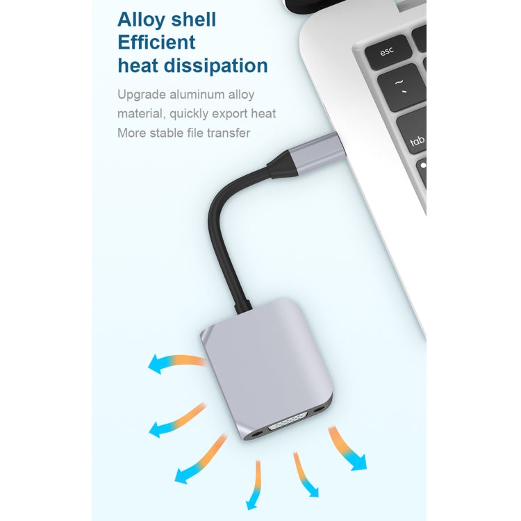 Convertidor de adaptador HW-6002 2 en 1 tipo C / USB-C a HDMI + VGA, HW-6002