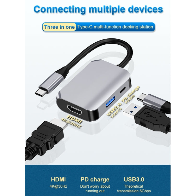 HW-6003 3 en 1 Tipo-C / USB-C a HDMI + PD + Convertidor de adaptador de estación de acoplamiento USB 3.0, HW-6003