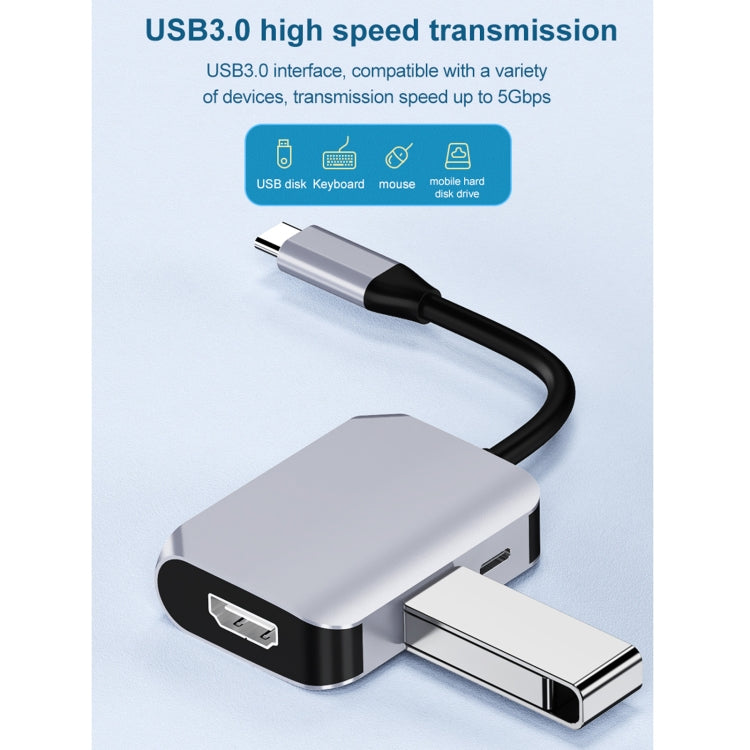 HW-6003 3 en 1 Tipo-C / USB-C a HDMI + PD + Convertidor de adaptador de estación de acoplamiento USB 3.0, HW-6003