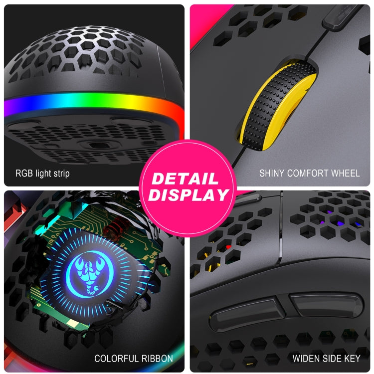 Ratón inalámbrico para juegos HXSJ T90 RGB Light de tres modos