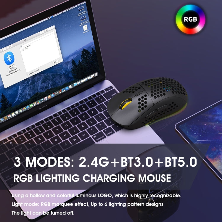 Ratón inalámbrico para juegos HXSJ T90 RGB Light de tres modos