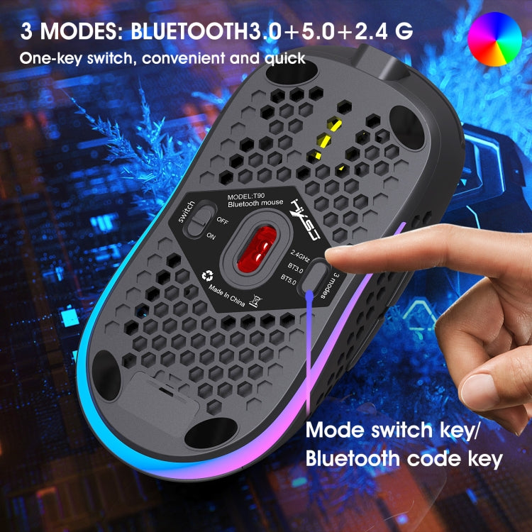 Ratón inalámbrico para juegos HXSJ T90 RGB Light de tres modos