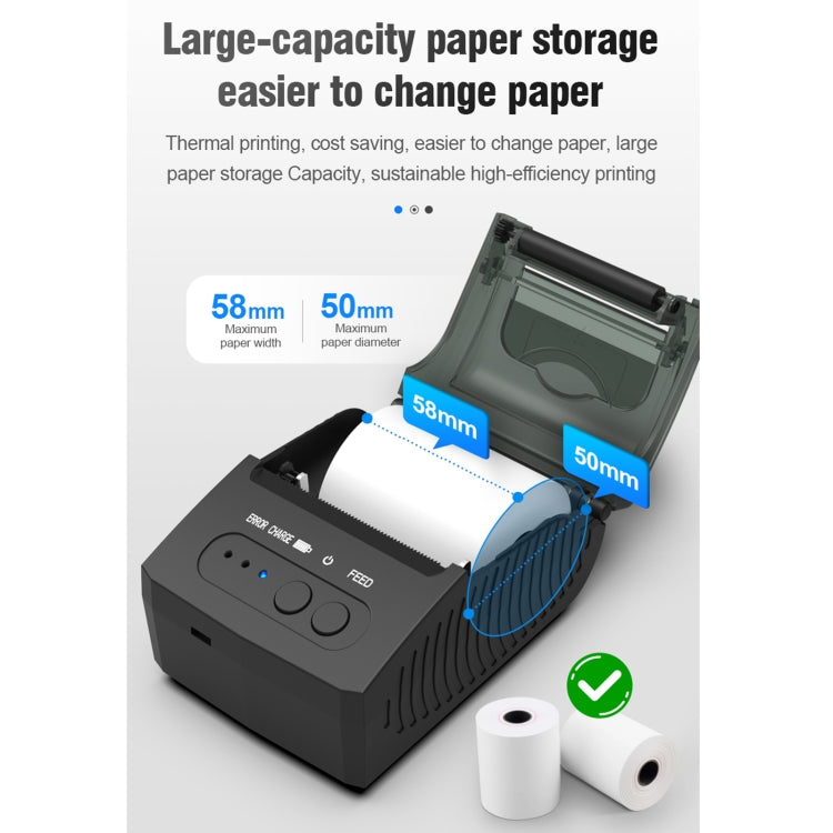 5811DD 58 mm Bluetooth 4.0 Impresora térmica portátil de recibos Bluetooth,, EU Plug, US Plug, UK Plug