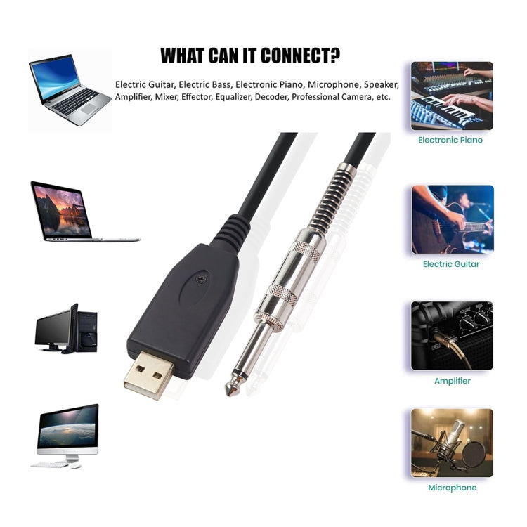 US48S USB a cable de grabación de guitarra eléctrica de 6,35 mm, 2m, 3m