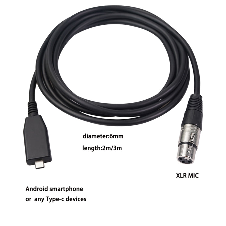 Cable de grabación de micrófono TY18 USB-C / Type-C macho a hembra Cannon, 2m, 3m