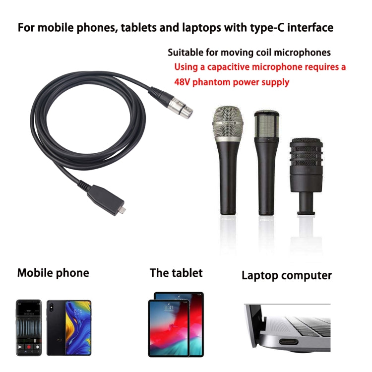 Cable de grabación de micrófono TY18 USB-C / Type-C macho a hembra Cannon, 2m, 3m