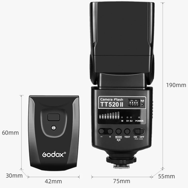 Godox TT520II 433MHZ Inalámbrico 1/300s-1/2000s HSS Flash Speedlite Cámara Luz de relleno superior para cámaras Canon / Nikon DSLR, TT520II