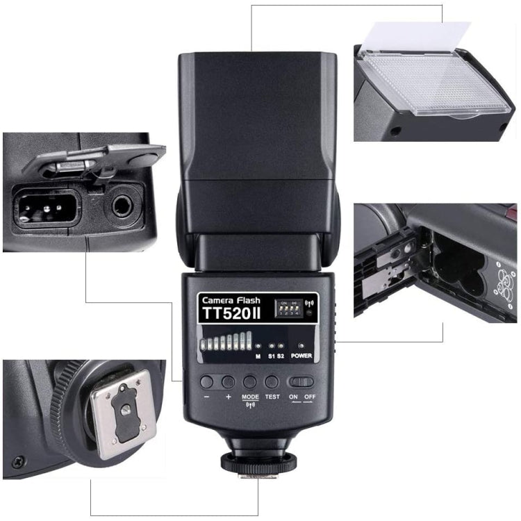 Godox TT520II 433MHZ Inalámbrico 1/300s-1/2000s HSS Flash Speedlite Cámara Luz de relleno superior para cámaras Canon / Nikon DSLR, TT520II