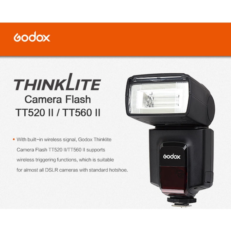 Godox TT520II 433MHZ Inalámbrico 1/300s-1/2000s HSS Flash Speedlite Cámara Luz de relleno superior para cámaras Canon / Nikon DSLR, TT520II