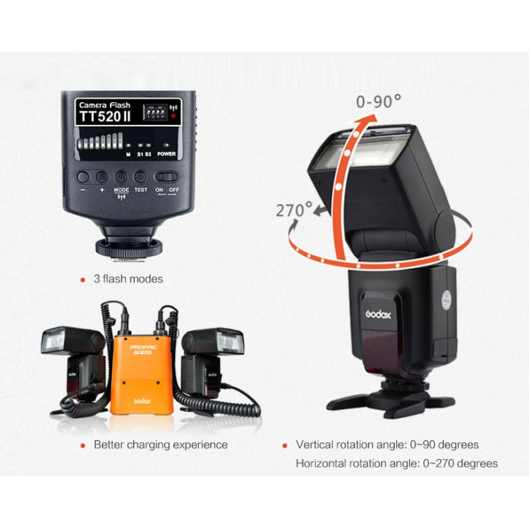 Godox TT520II 433MHZ Inalámbrico 1/300s-1/2000s HSS Flash Speedlite Cámara Luz de relleno superior para cámaras Canon / Nikon DSLR, TT520II