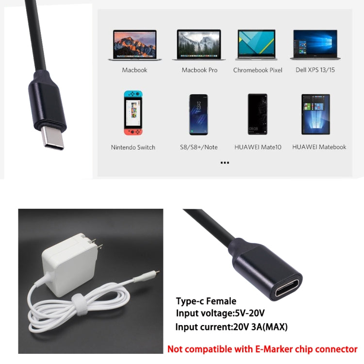 Cable extendido de alimentación tipo C / USB-C macho a hembra PD, 0.5m, 1m, 1.5m