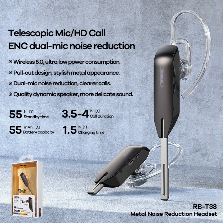 Remax RB-T38 Bluetooth 5.0 Auricular Bluetooth inalámbrico con reducción de ruido de metal