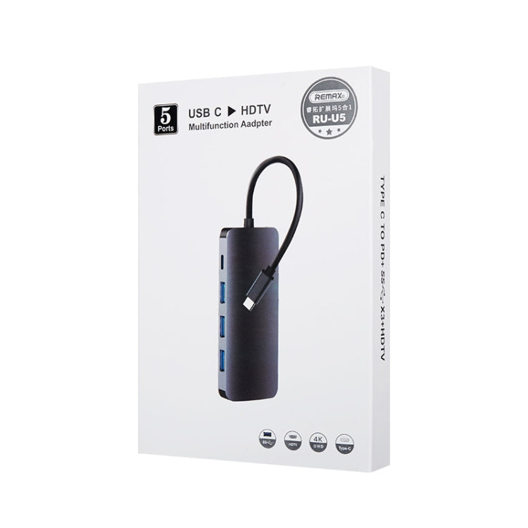 Remax RU-U5 5 en 1 Multifunción Tipo-C / USB-C HUB Estación de acoplamiento, 5 In1