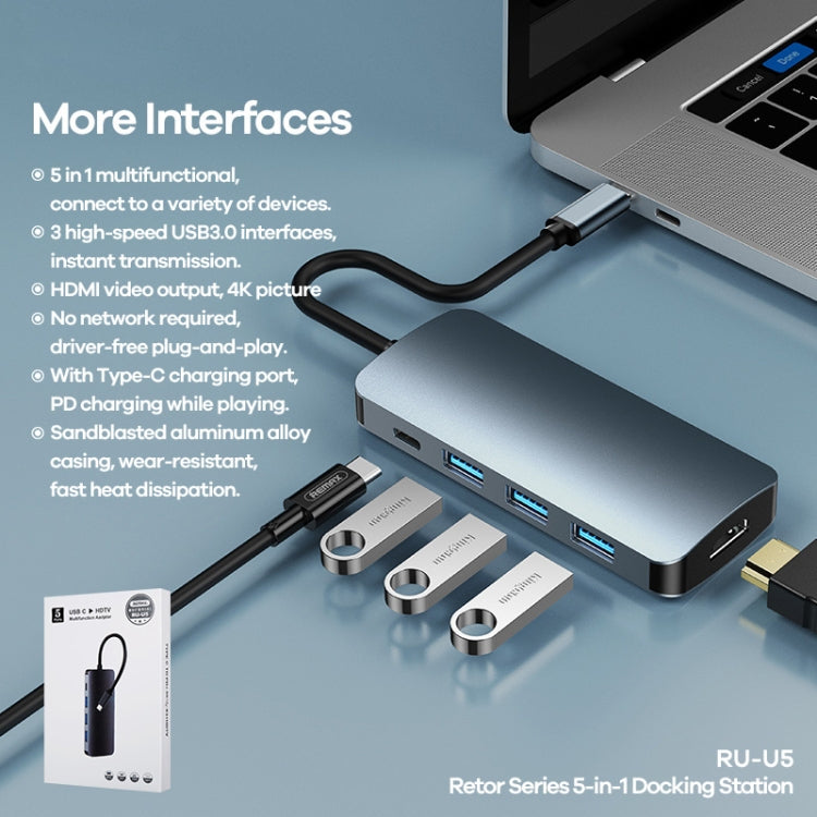 Remax RU-U5 5 en 1 Multifunción Tipo-C / USB-C HUB Estación de acoplamiento, 5 In1